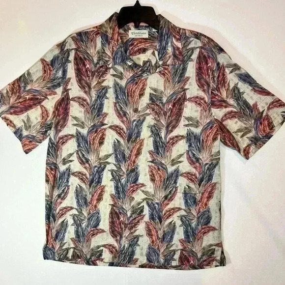 Caribbean men’s size Large Hawaiian Tropical Silk blend button down shirt travel - Picture 1 of 9